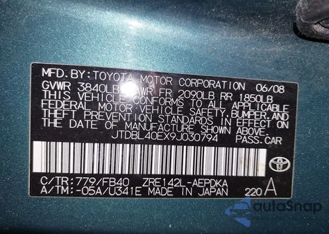 2009 Toyota Corolla Le z USA, uszkodzony, nr VIN JTDBL40EX9J030794